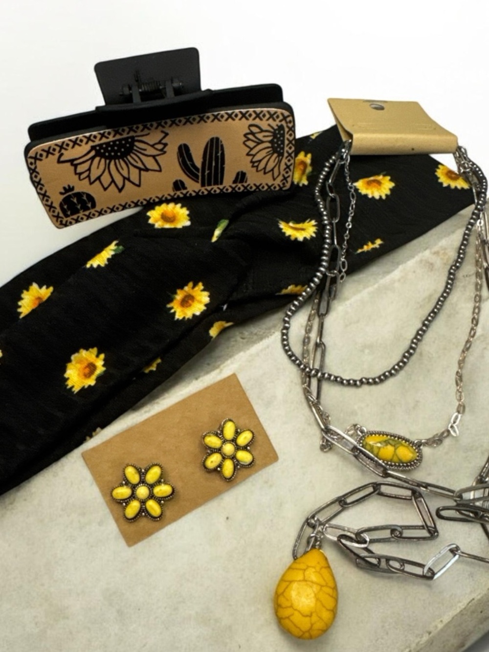 Yellow Sunflower Hair Accessories and Jewelry Set
